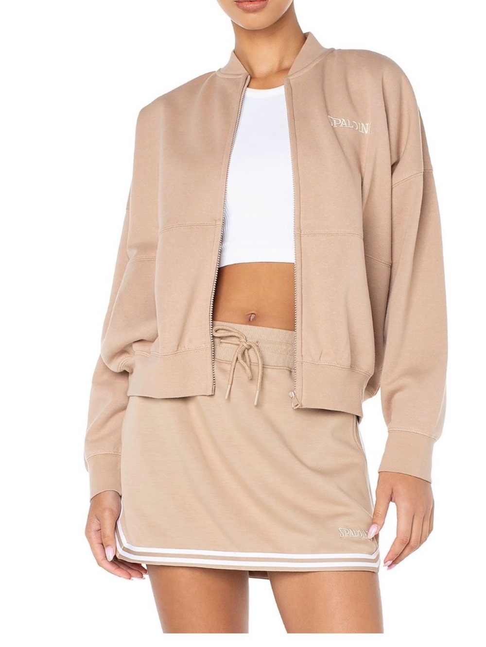 Spalding Women's Beige/Tan Zip Bomber Jacket